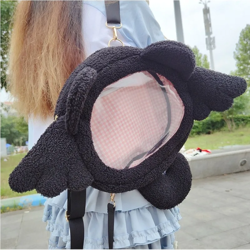 Anime Cartoon Angel Wing Clear Ita Bag Lovely Plush Handbag Teenager Students Backpack Shoulder Bag Halloween Party Gifts