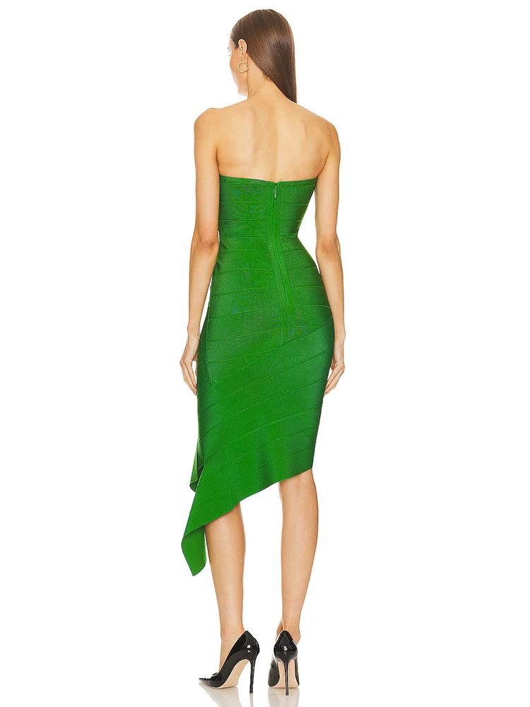 Sexy senza spalline irregolare drappeggiato vestito dalla fasciatura delle donne verde senza maniche Backless asimmetrico vestiti aderenti Celebrity Party Evening