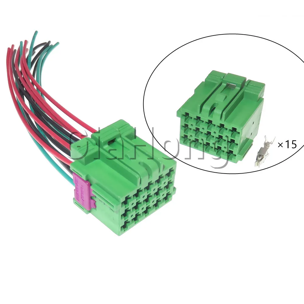 1 Set 15 Ways AC Assembly Green Automobile Cable Harness Plug Car Plastic Housing Unsealed Socket Auto Parts 1-967623-2
