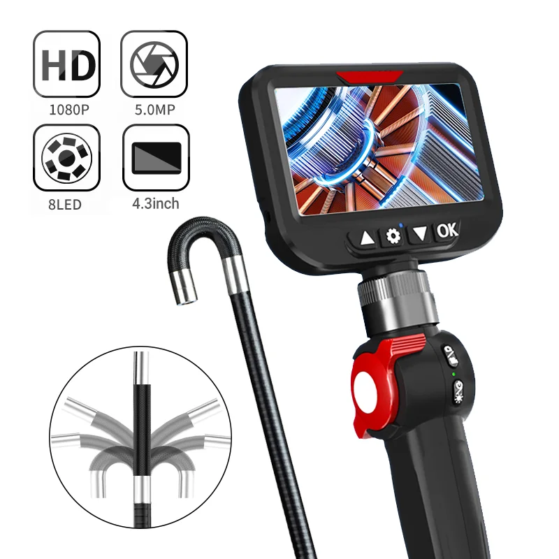 Articulating Borescope With 4.3 inch IPS Screen Two-Way Borescope Camera HD1080P Endoscope Automotive Scope With Carrying box