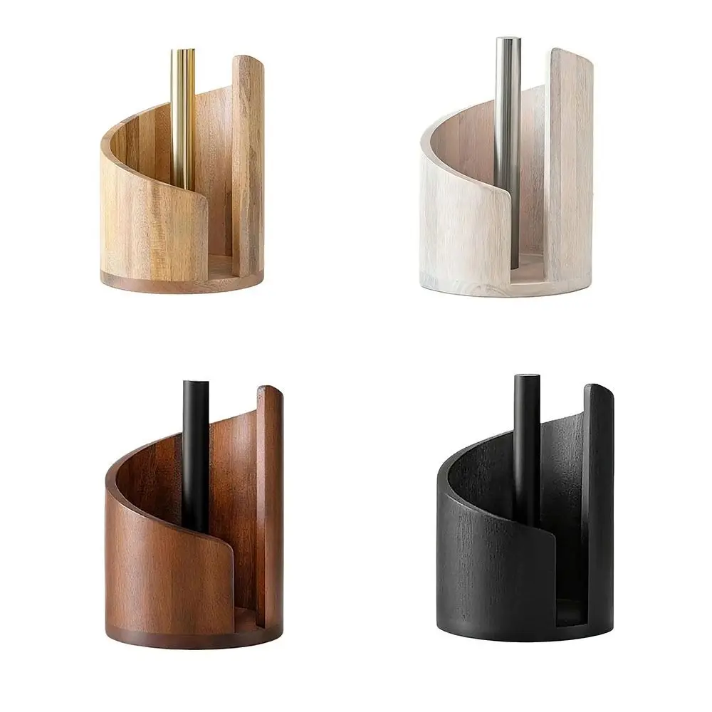 Large Capacity Wooden Paper Towel Holder Countertop Design Freestanding Base Paper Towel Stand Holder Wooden Ornament Storage