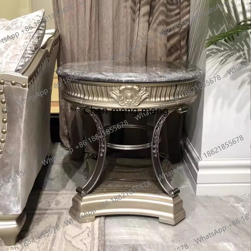 

American light luxury living room solid wood sofa round corner marble surface metal solid wood edge can be customized