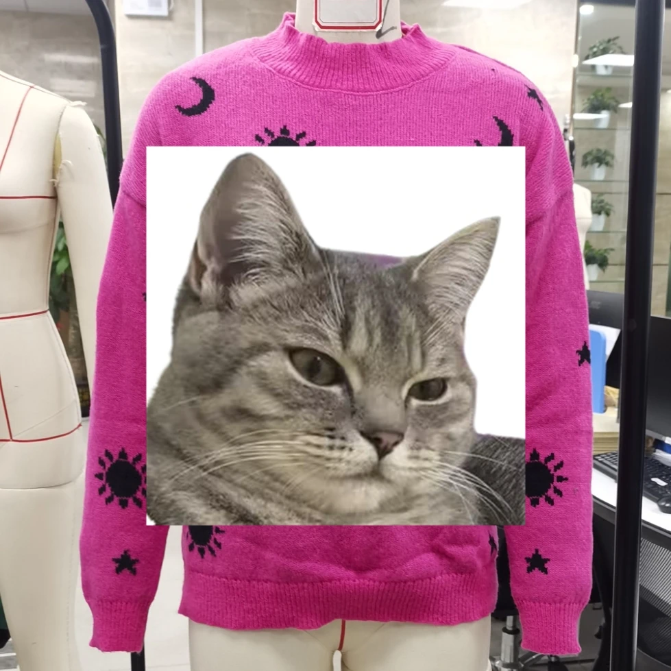 เสื้อถักไหมพรมพื้นฐานสำหรับฤดูใบไม้ร่วง สไตล์สตรีทแวร์ ผู้หญิง น่ารัก สวมใส่สบาย เสื้อสเวตเตอร์ลำลอง ลายแจ็คการ์ดพระอาทิตย์และพระจันทร์ เสื้อไหมพรมอุ่นๆ