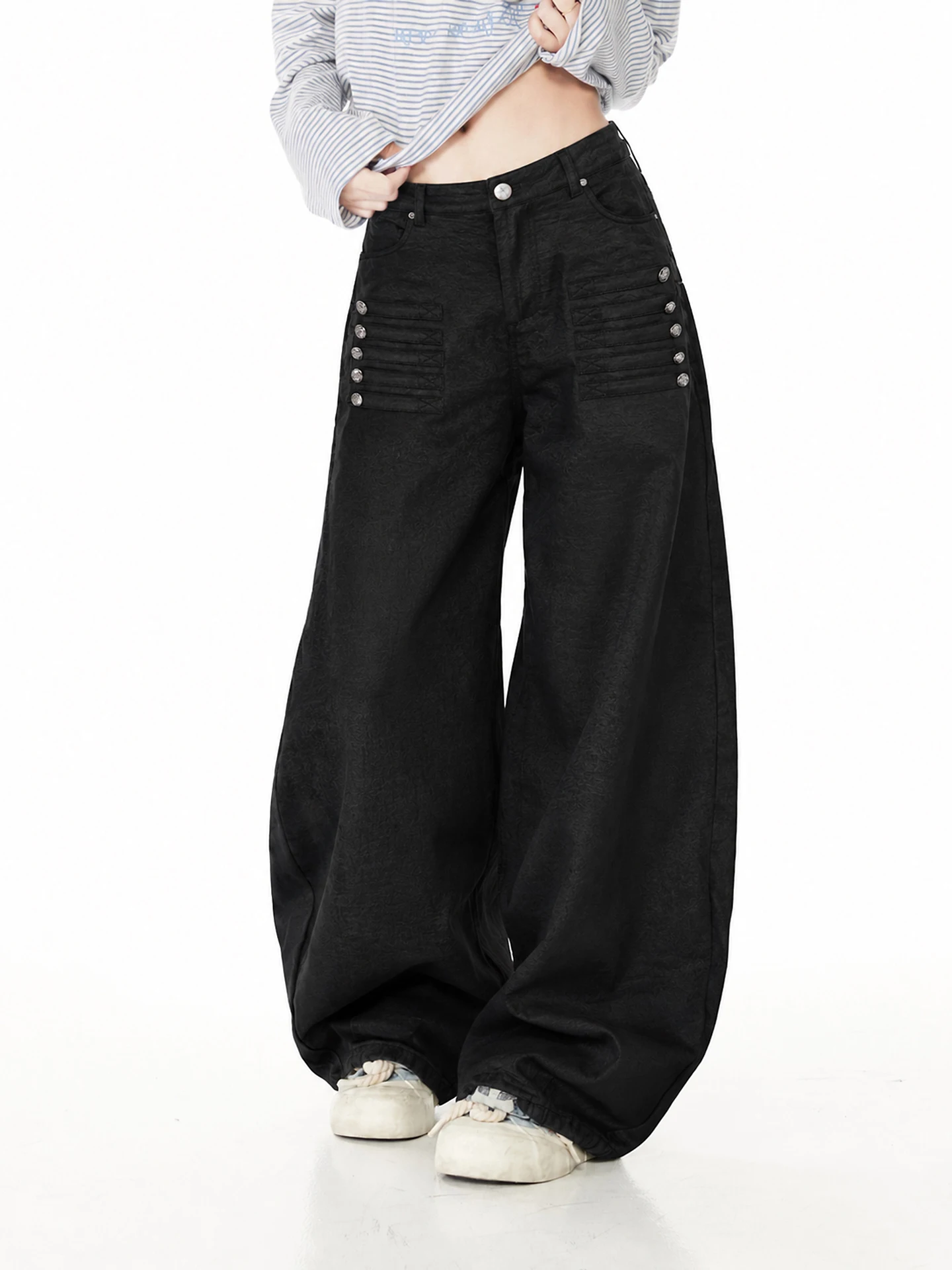 Loose Wide Leg Pants for Women Button Detail Casual Straight Cut Breathable Comfortable Street Style Versatile Hot Girl Long ...