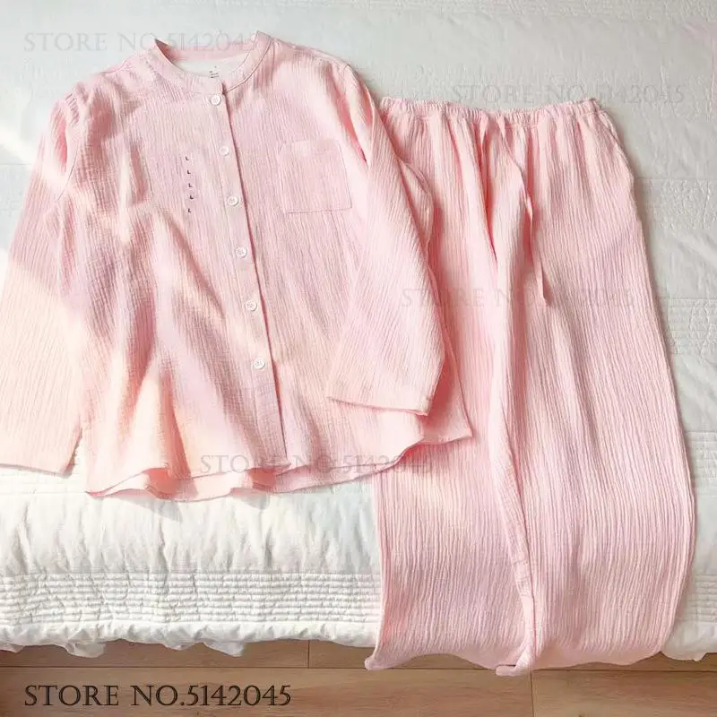 

Autumn Cotton Pajamas Set Women's Sleepwear Home Clothese Loose Trouser Suit Lingerie Breathable Comfortable Pijamas Lounge Wear