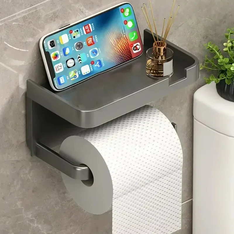 

Large Toilet Paper Holder Wall-Mounted Paper Roll Holder With Storage Tray Toilet Organizer Phone Stand Bathroom Accessories
