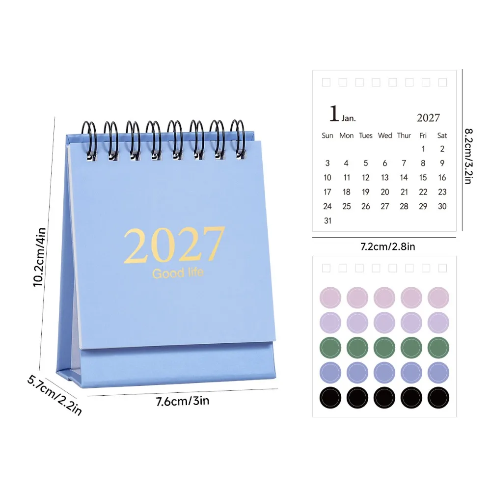 Jan 2027 Through Jun 2028 Monthly Calendar with Sticker Foldable Desk Flip Calendar English Calendar Steel Desktop Calendar