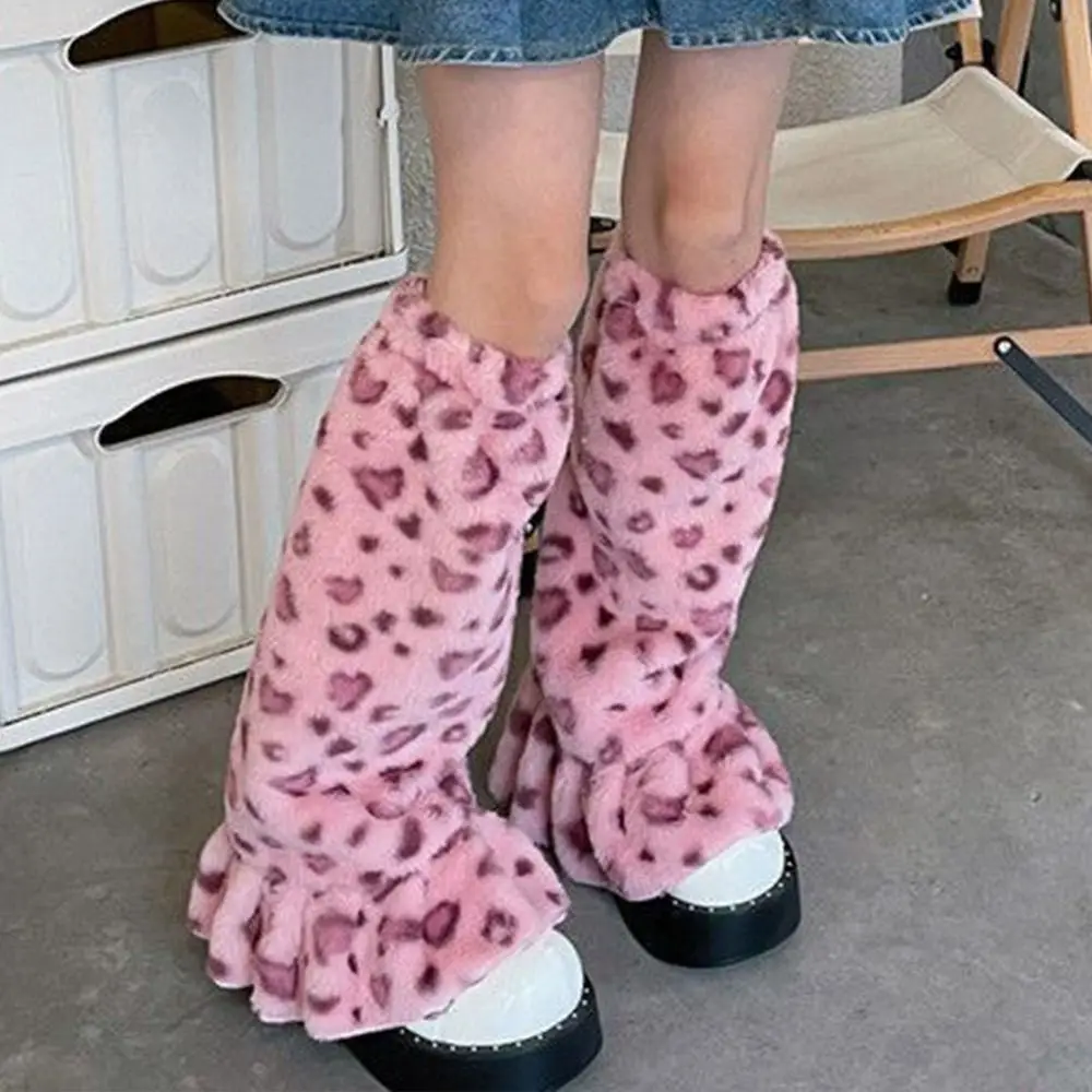 

Kawaii Soft Leg Warmers Leopard Print Baggy Fit Stockings Ruffled Design Foot Cover Ankle Warmer Socks Street Style