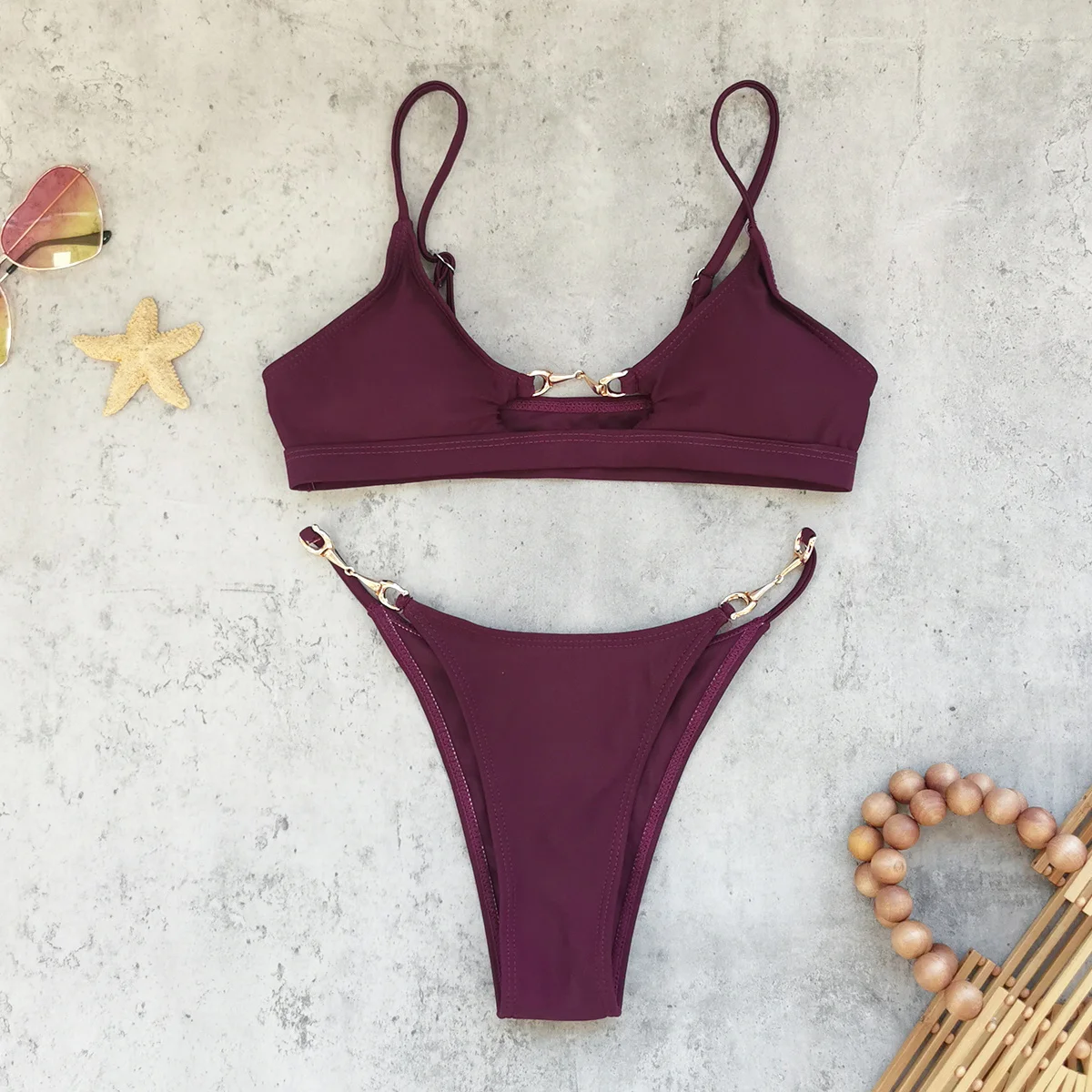 Metal Buckle Chain Bikini 2026 Women's Swimsuit Sexy Lady Adjustable Hollow Biquini Swimwear Mujer Bathing Suit Female Beachwear