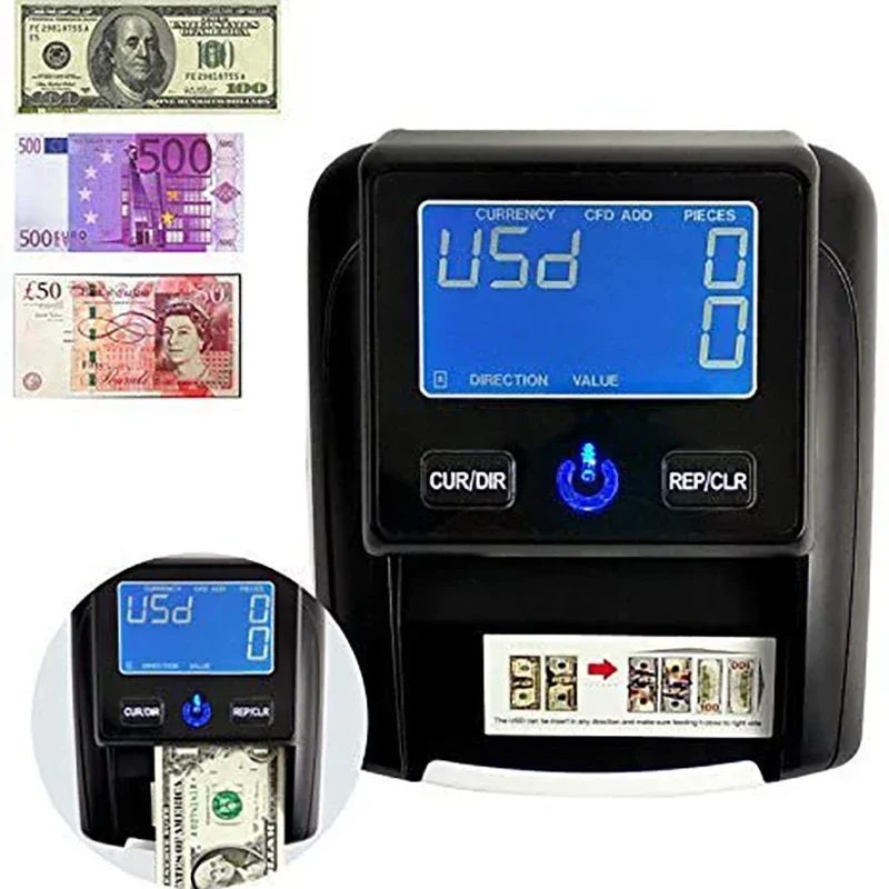 B-M Portable Fake Currency Reader/Detector with Ultraviolet, Magnetic Detection, USD & Euro Value Counting Bill Detector Machine