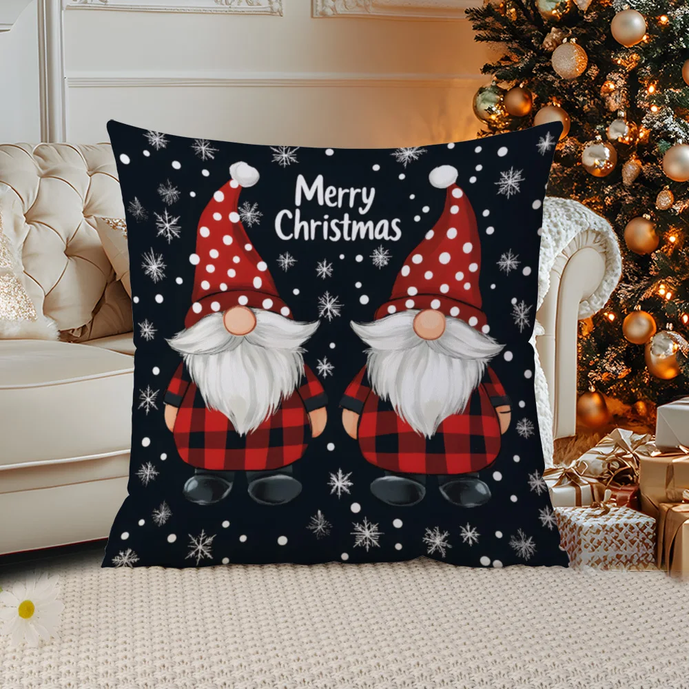 Cartoon Gnome Snowflake Double Sided Pillow Cover Hidden Zipper Cushion Sofa Bed Car Living Room Christmas Decor No Insert