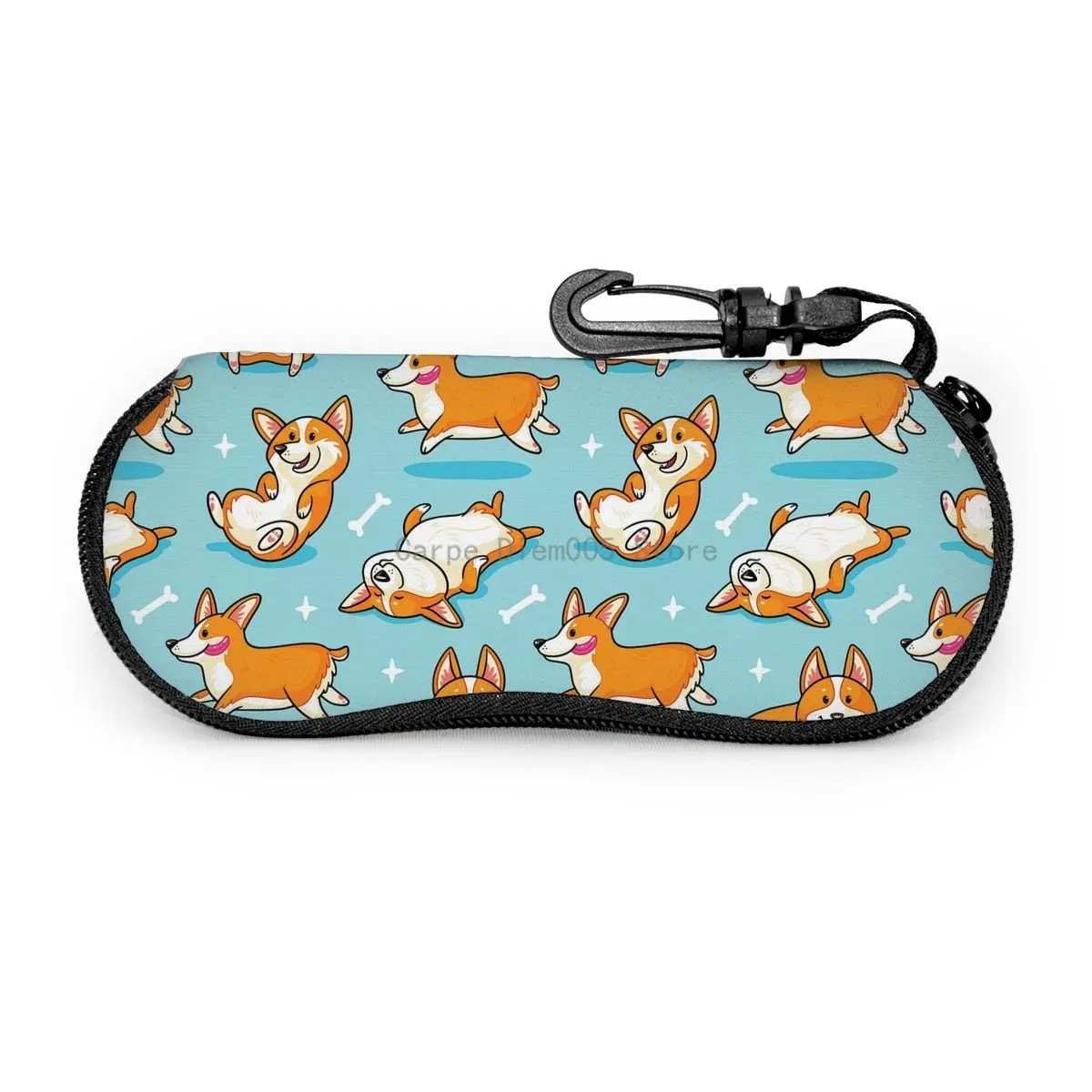 

Cute Corgi Dog Sunglasses Soft Case For Women Men Large Zipper Eyeglass Hook Case