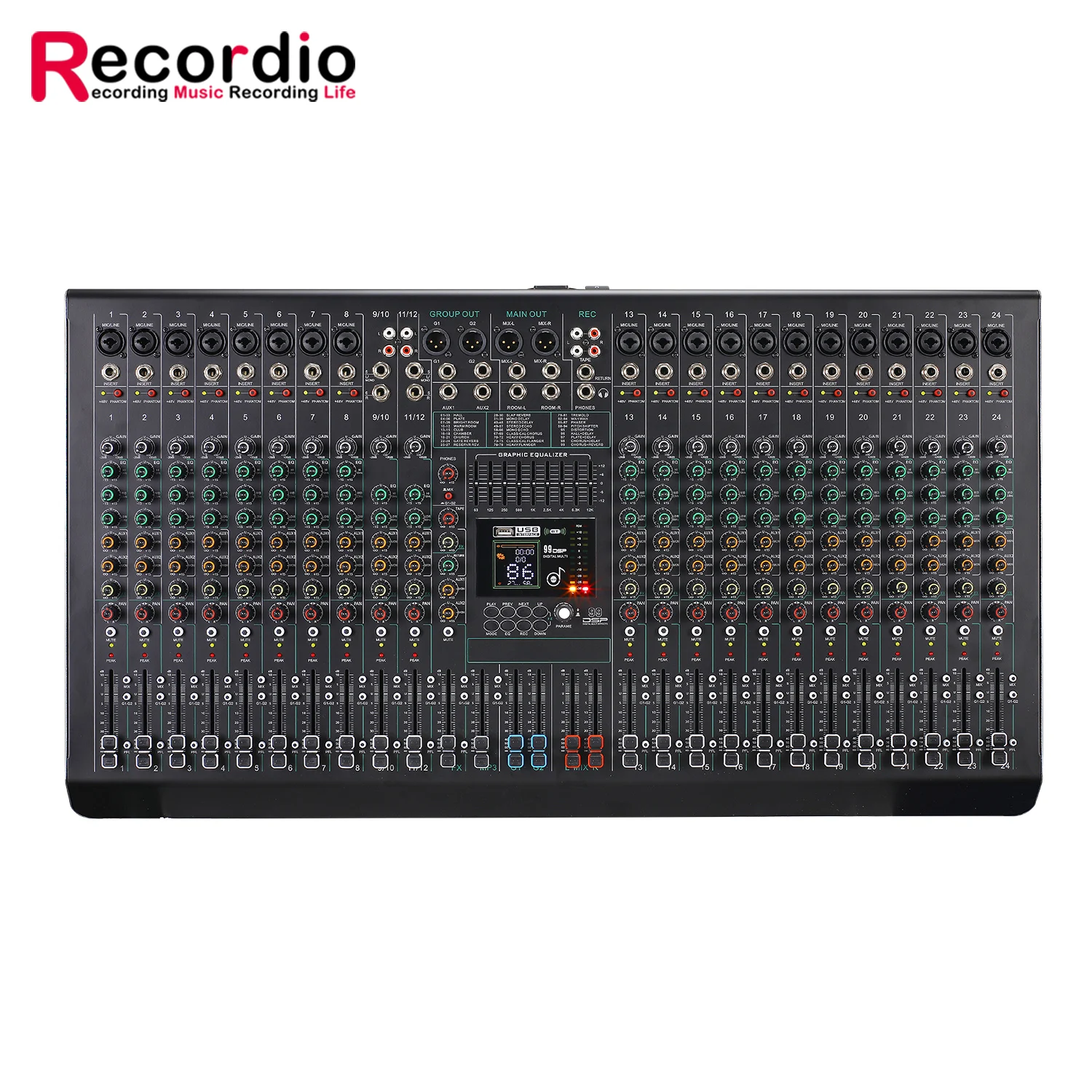 GAX-FC24 Professional 24-channel audio mixer DJ mixer audio console with Blueteeth USB built-in 99DSP effect