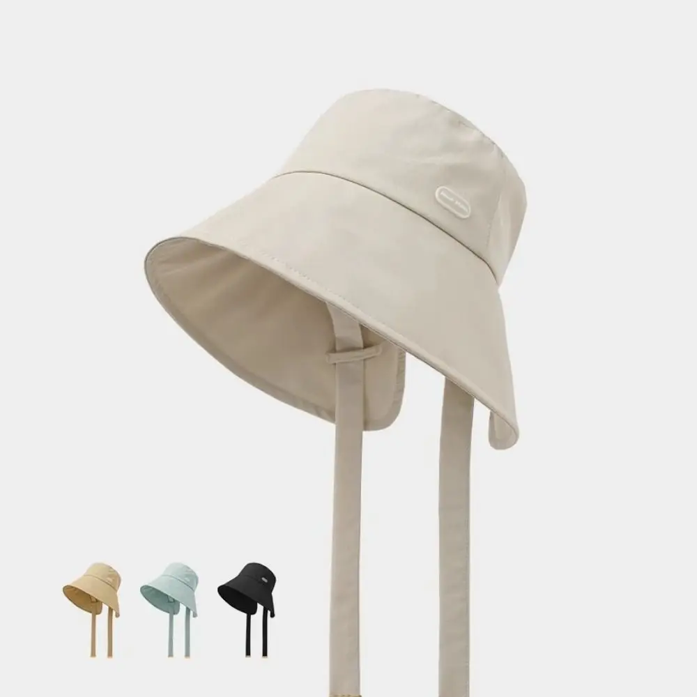 

Fashion Tie Bucket Hat Big Brim Foldable Beach Cap Cotton Solid Color Sunshade Visor Summer Spring