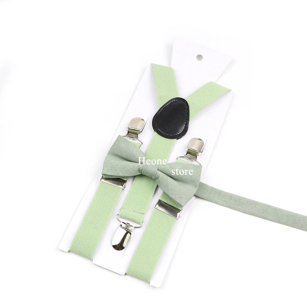Sage Green Suspender Bowtie Brooch Set