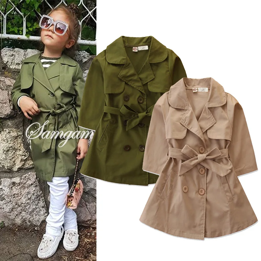 

Fashion Baby Girls' Trench Coat Mid Length Autumn Children's 2023 New British Style Coat Baby Clothing Korean Version Coat 2-7Y