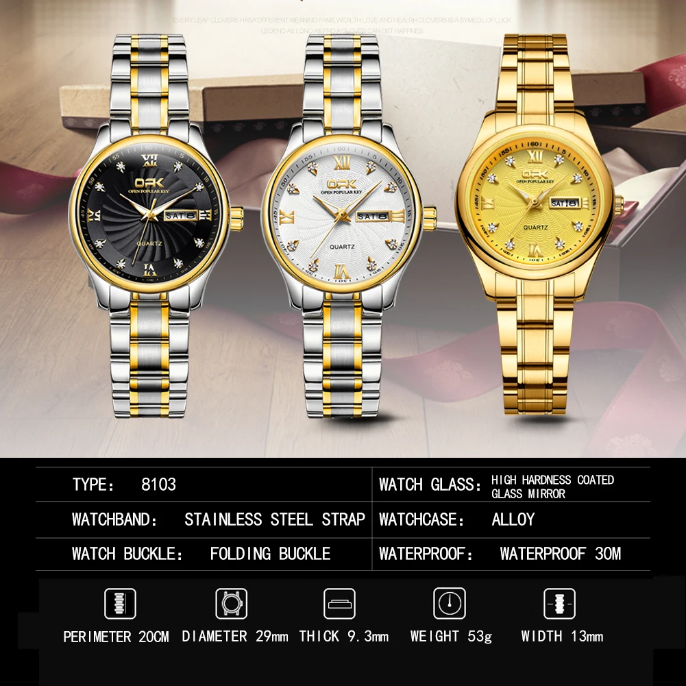 OPK 8103 Quartz Watch for Women with Double Calendar Diamond Scale Waterproof Simplicity Wristwatch Women