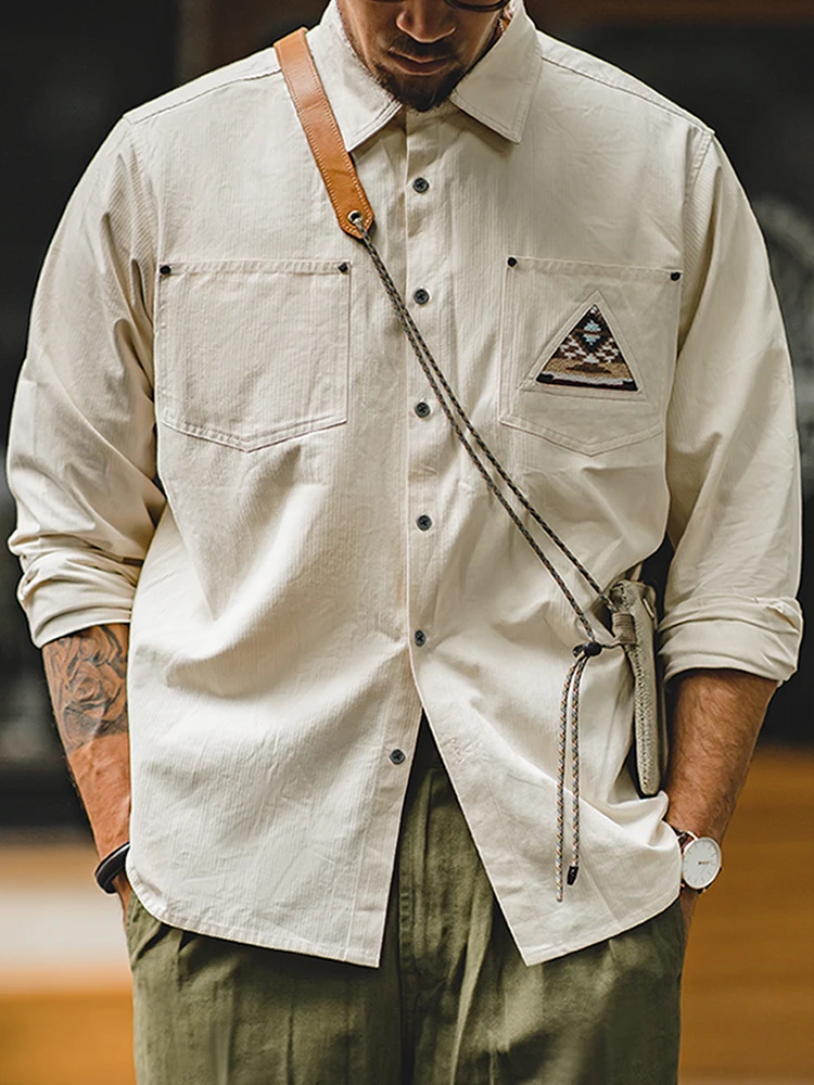 

Мужская рубашка-куртка Maden в американском стиле с длинным рукавом и вышивкой, повседневная, для многослойных образов, 100% хлопок, стандартный крой, популярная среди молодежи