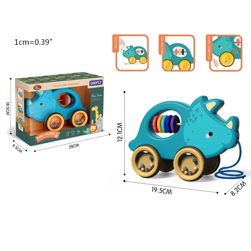 Puxar ao longo de rolamento brinquedo animal jardim de infância bebê quebra-cabeça brinquedo das crianças arrastar carro animal carrinho para crianças