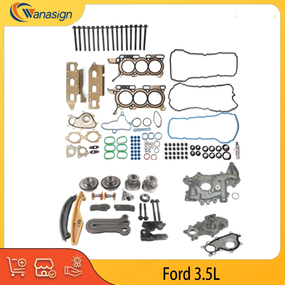 

Engine Rebuild Kit Full Gasket Timing Chain Oil Water Pump Kit Fit 3.5 L T GAS For 15-18 Ford Expedition F-150 Transit 3.5L 3.5T