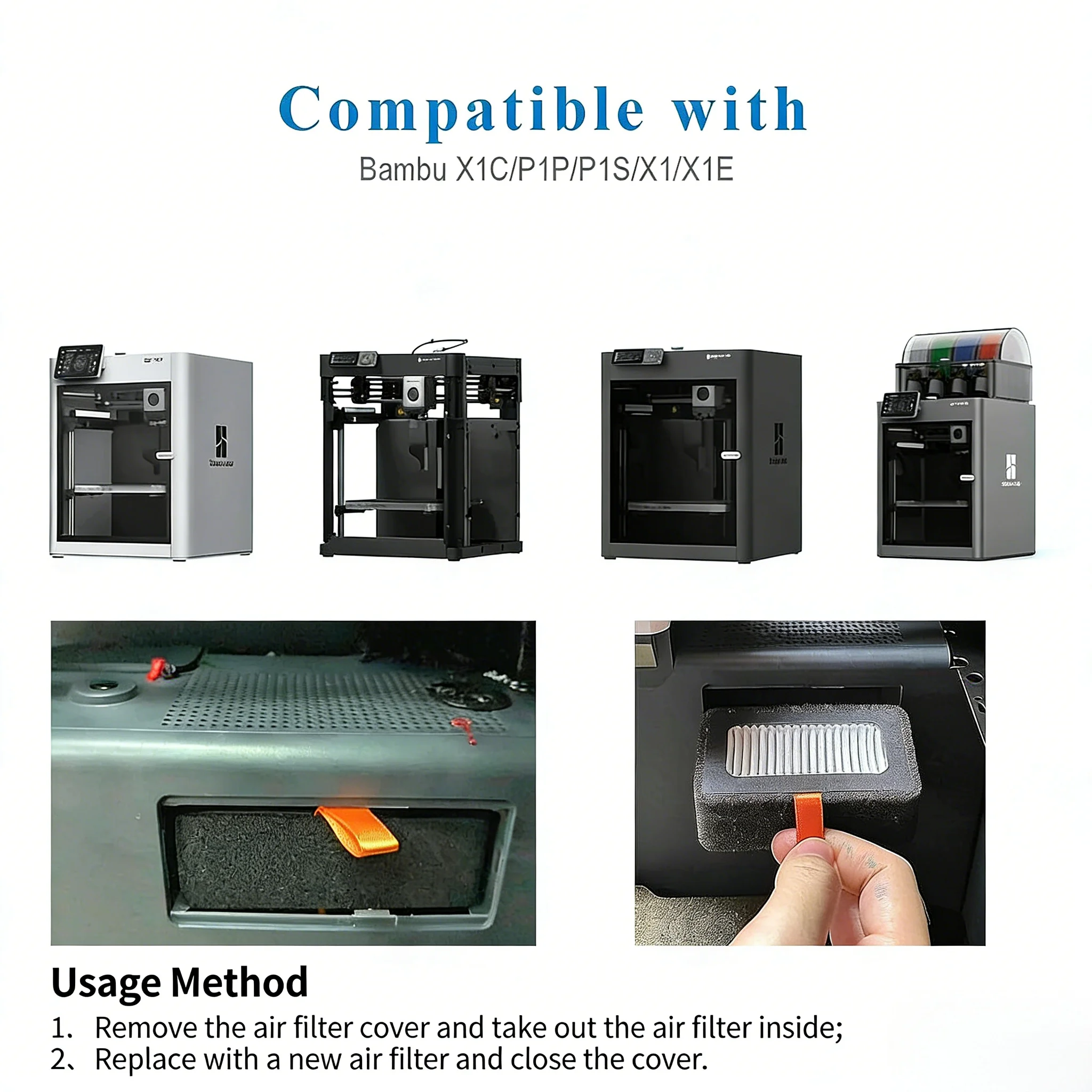 HEPA H13 Activated Carbon Air Filter Replacement for Bambu Lab P1/X1 Series 3D Printer – Dual Odor Filtration