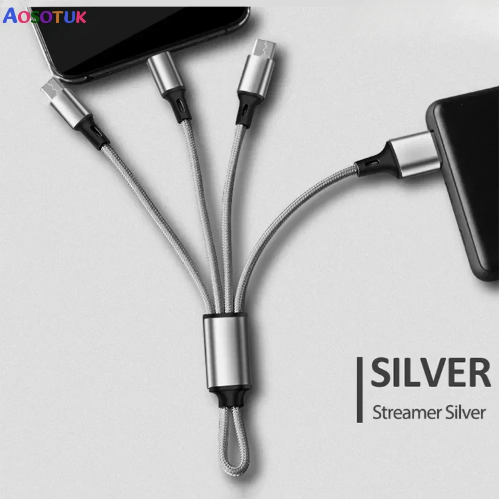 Cable USB de carga de llavero corto 3 en 1 para Huawei, iPhone 14, 13, 11 Pro, carga rápida, Cable Micro USB tipo C de 8 pines p