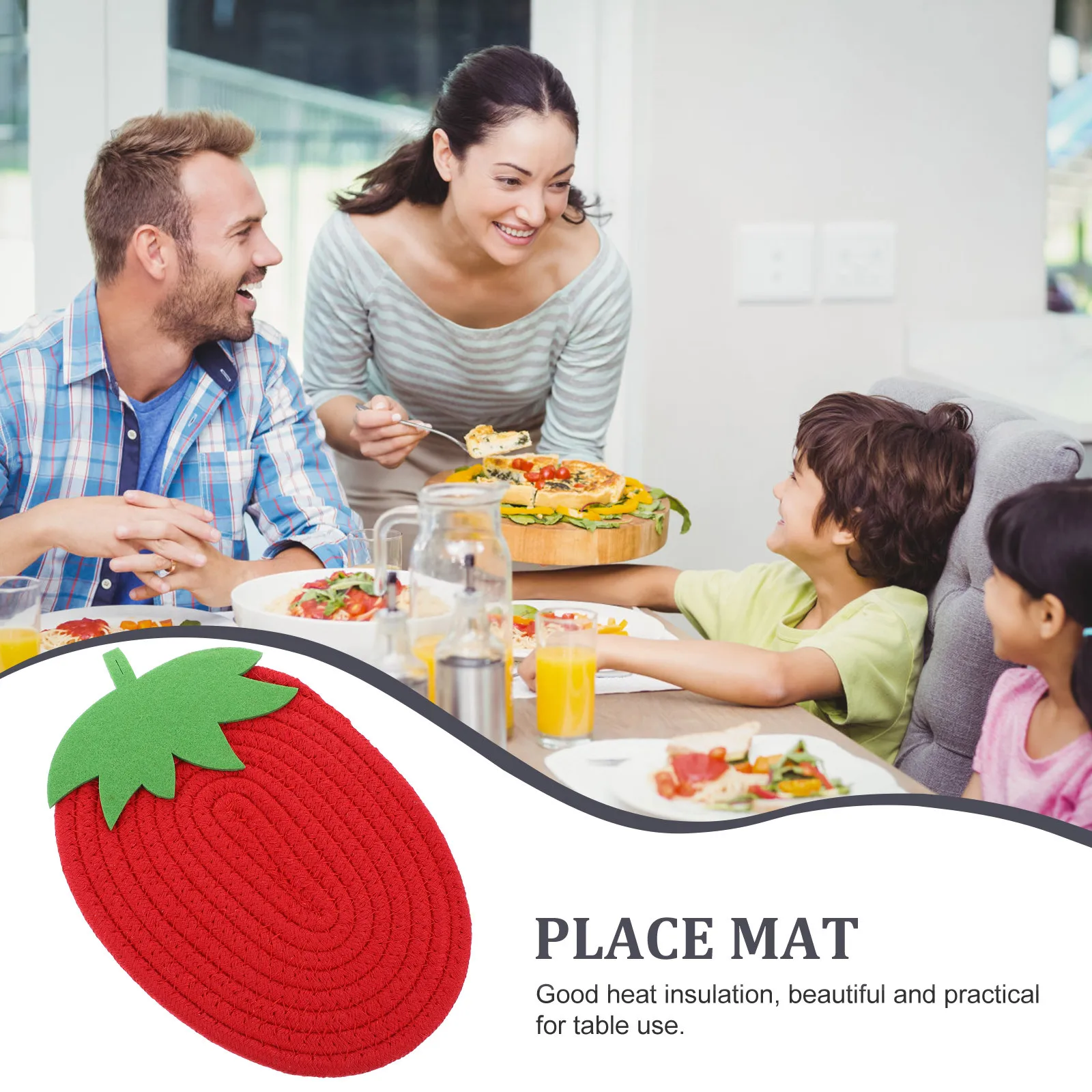 

1 шт. коврик в форме клубники, термостойкая защита для стола, хлопковая тканая подставка, нескользящий защитный обеденный коврик, изолированная чаша