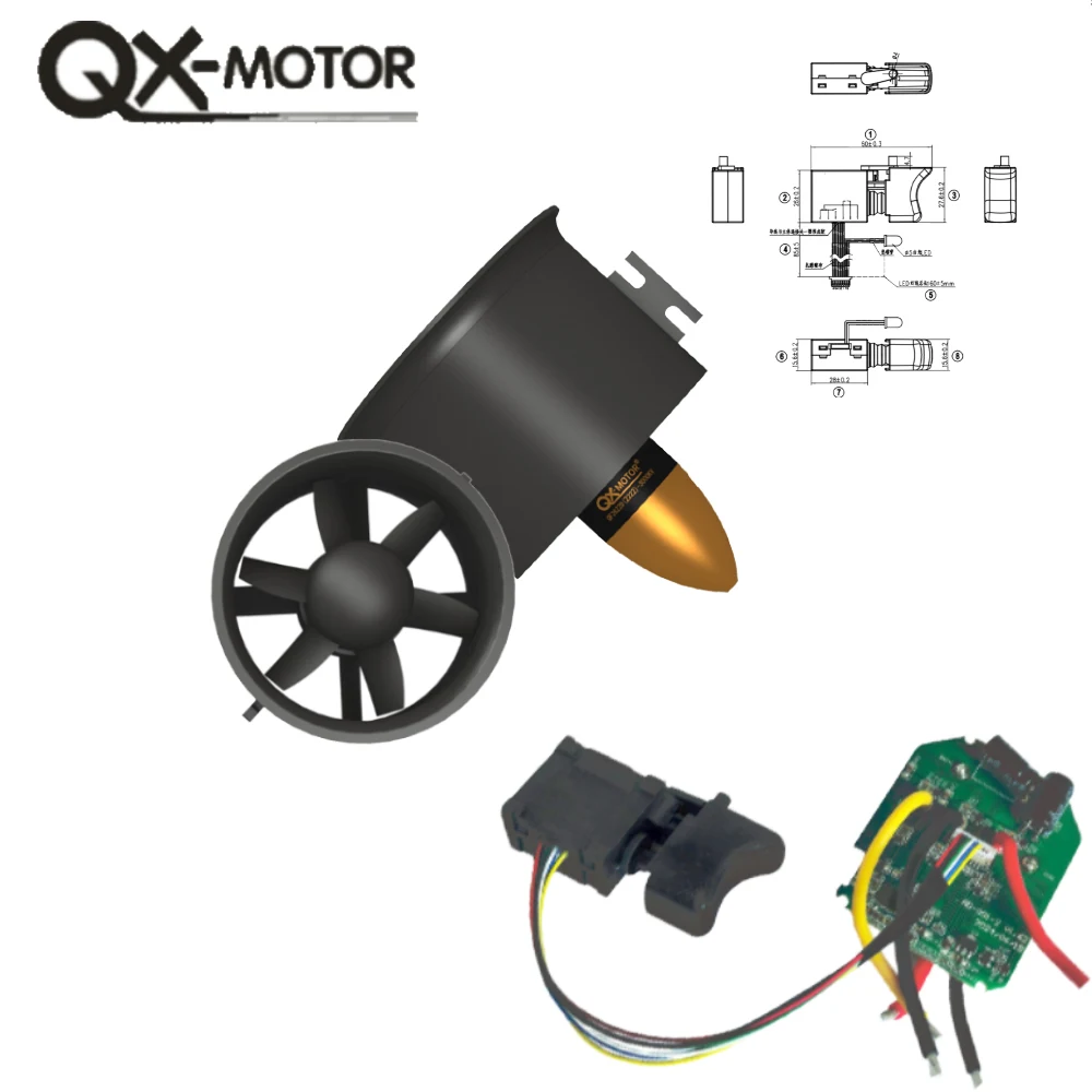 QX-MFLU 70mm QF2822-3000KV few blade brushless motor, violent fan assembly power component, can use 21V/6AH-8ah battery