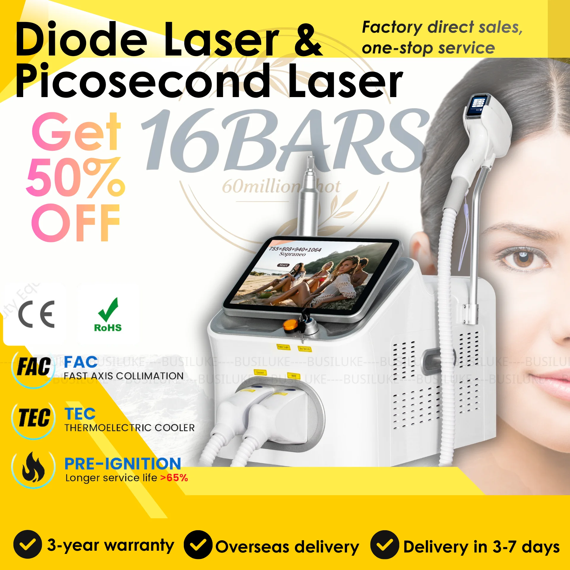 16 Bars 6 Wavelengths 5500W Pro 808nm Diode Hair Removal Picosecond Tattoo Removal Salon System Professional  Ice Cooling