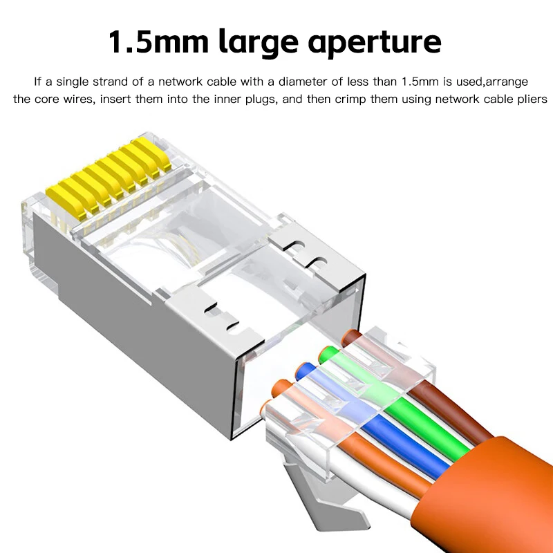 10PCs Cat6A Cat7 Pass Through Shielded RJ45 connectors 8P8C Gold Plated Modular Cat 7 Fast Transmition Data Plug Crystal Head