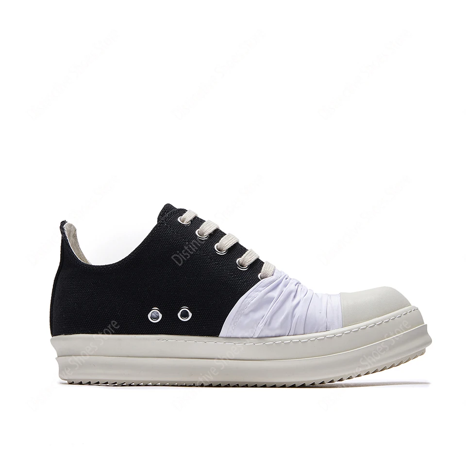 Brand Men Shoe Canvas Low Top Women Sneaker Classic Quality Black Lace Up Ro Casual Shoe White Fabric Wrinkles On The Shoe Upper