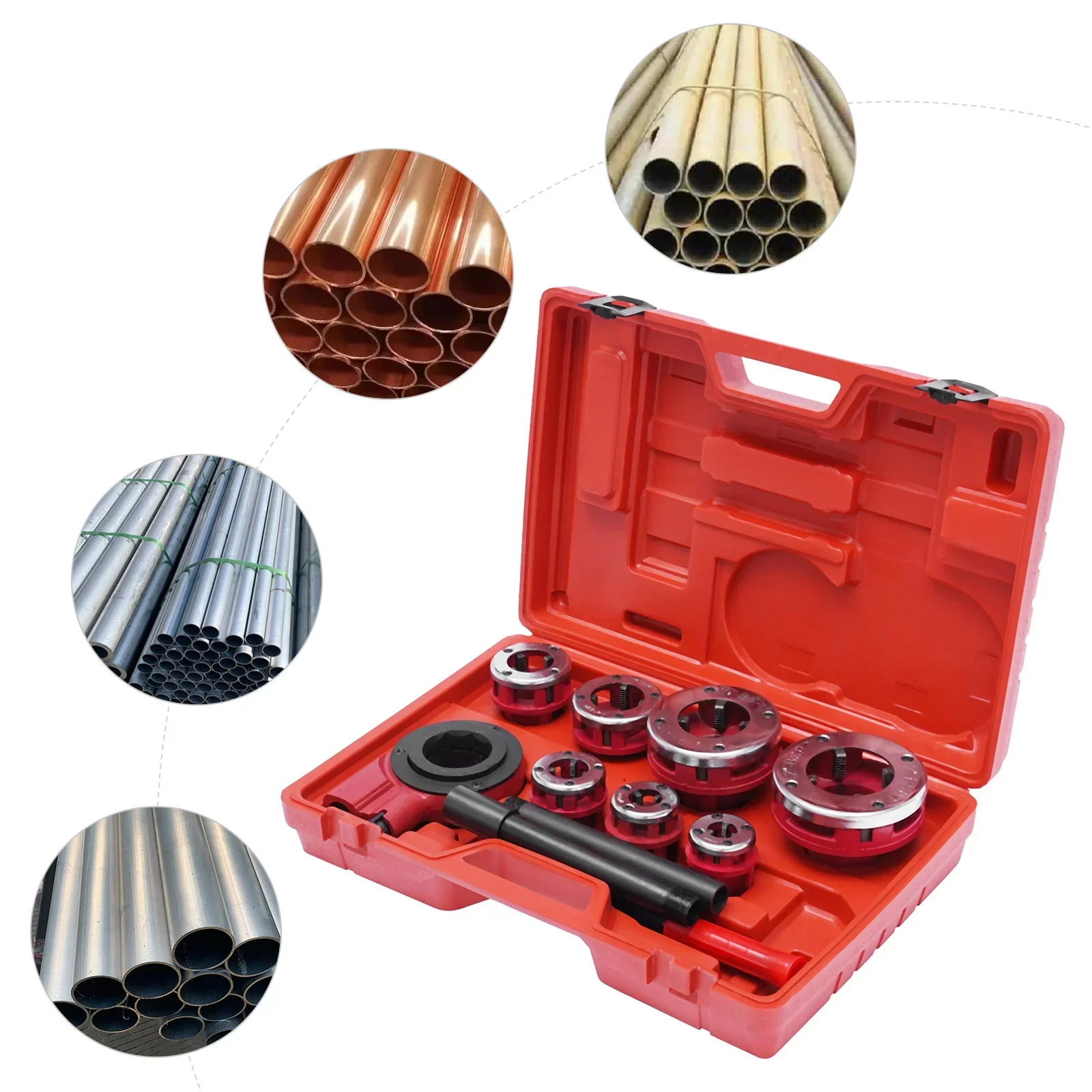 

Набор для нарезания трубных резьбов BSTP с ручным трещоточным приводом, портативный ручной резьбонарезной станок, 7-компонентный набор матриц, НОВИНКА