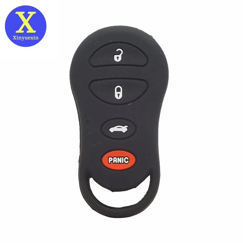 Xinyuexin Silicone Rubber Car Key Cover Case for Jeep Cherokee for Dodge Neon Stratus for Chrysler 4 Buttons Remote Holder Bag