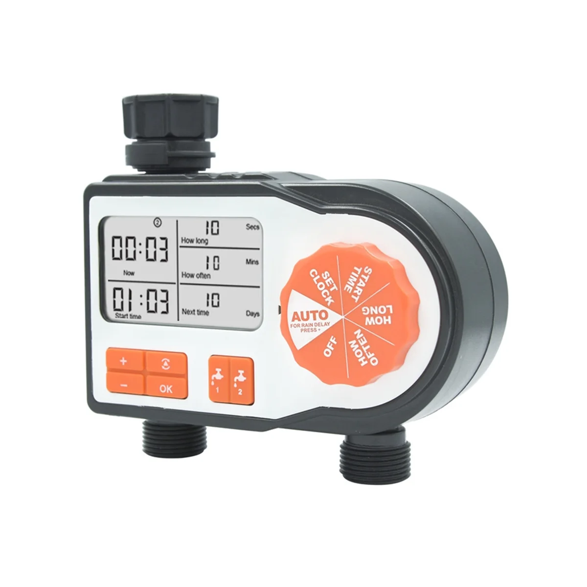 Outdoor Garden Hose Watering Timer 2 Zone Digital Hose Pump Timer Waterproof, UV Resistant, Individual Program