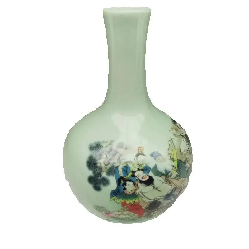 Chinese Old Porcelain Pink Eight Immortals Pattern Celestial Ball Vase Traditional collection Artistic Decorative Piece