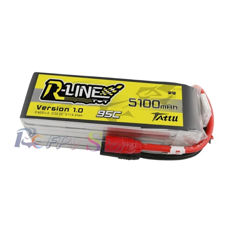 Tattu R-Line 22.2V 5100mah 6S 95C FPV Lipo Battery with AS150 Plug for RC FPV Racing Drone Quadcopter