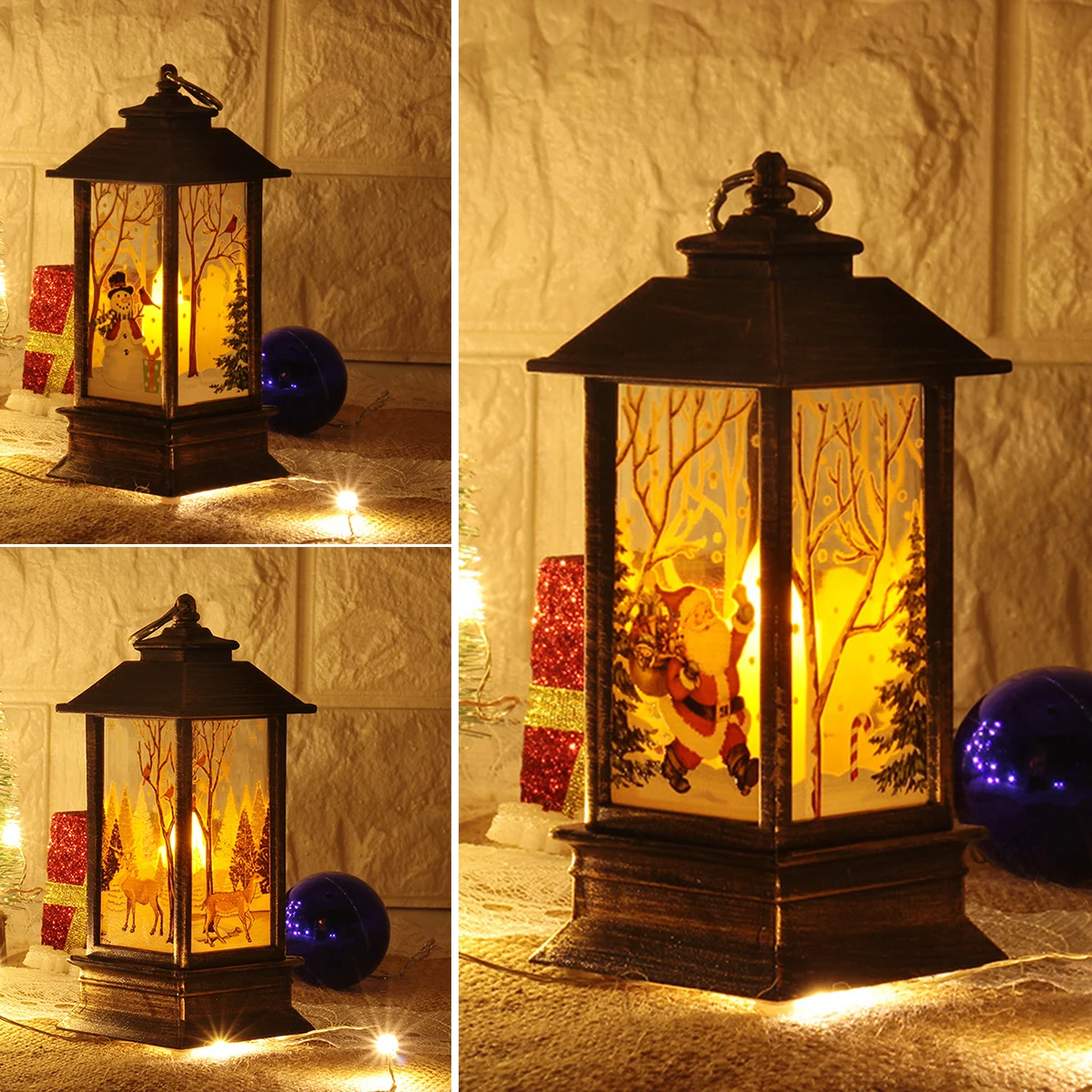 Christmas LED Lantern CUTE Xmas Santa Decor Light Torch Decorations Candle Christmas Wind Lantern Candlestick Lamp Night Light O