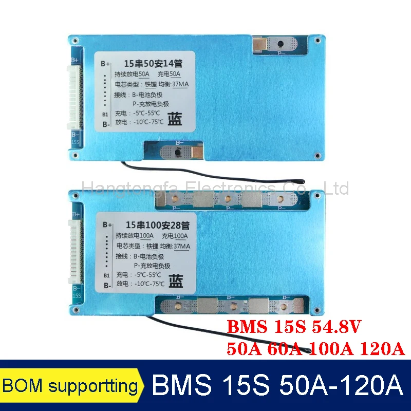 BMS 15S 50A 60A 100A 120A 54.8V Ternary Iron Lithium Battery Charge Protection Board With Balance Temperature Controlpower