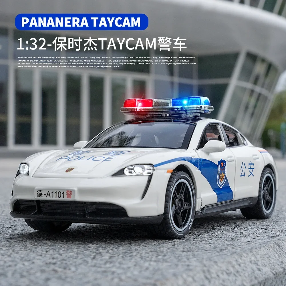 

1:32 Porsche Taycan police car Alloy Toys Model Metal Diecasts car Model with Light and Sound Car Toy for Children Gifts A906