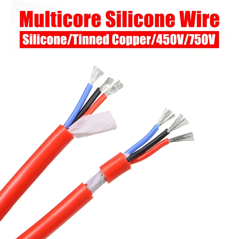 

Red Square0.3mm ~ 6mm Multicore Heat resistant Silicone wire 2 3 4 6Cores Tinned Copper soft Silicone Electrico Power line