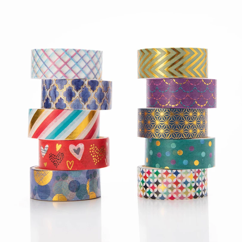 

12Pcs Geometry Washi Tape Scrapbooking Masking Tape Gold Foil Cinta Adhesiva Decorativa Journaling Materials Washi Tapes