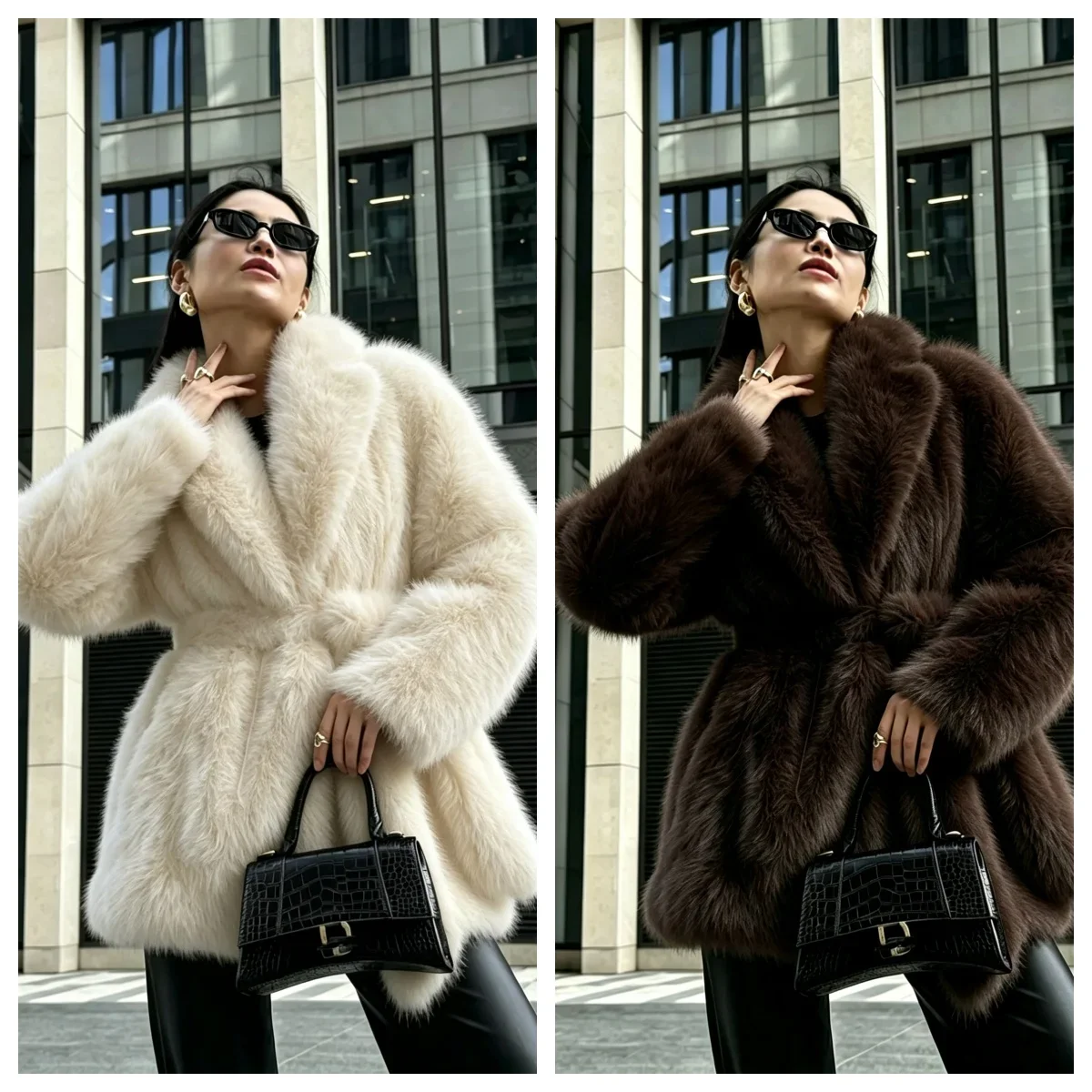 Outwear Luxury Women's Winter New Artificial Fur Jacket Medium Long Imitation Fox Fur Style Big Collar Loose Plush Coat Outfit