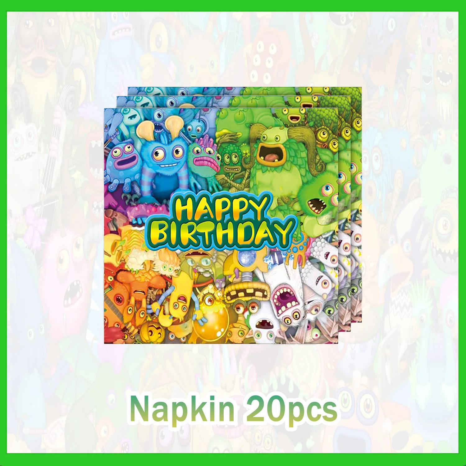 Cartoon My Singing Monsters Themen-Geburtstags-Tischset Banner Teller Becher Servietten Monster-Hintergrund Kinder Jungen Geburtstagsparty Zubehör – Detail 5