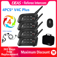EJEAS 4PCS V4C PLUS Football Referee Intercom Headset 1500M Full Duplex Bluetooth Headphone Conference Interphone + Handbag