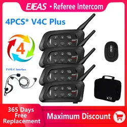 EJEAS 4PCS V4C PLUS Football Referee Intercom Headset 1500M Full Duplex Bluetooth Headphone Conference Interphone + Handbag