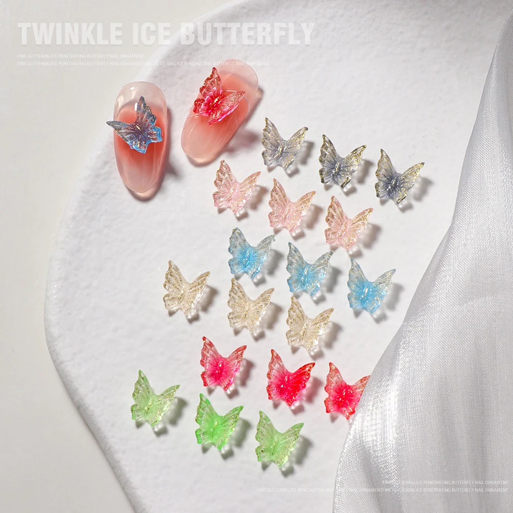 

50pcs Iridescent Glitter Butterfly Nail Art Charms 3D Resin Aurora Butterfly Nails Decoration Jewelry Cute DIY Manicure Supplies