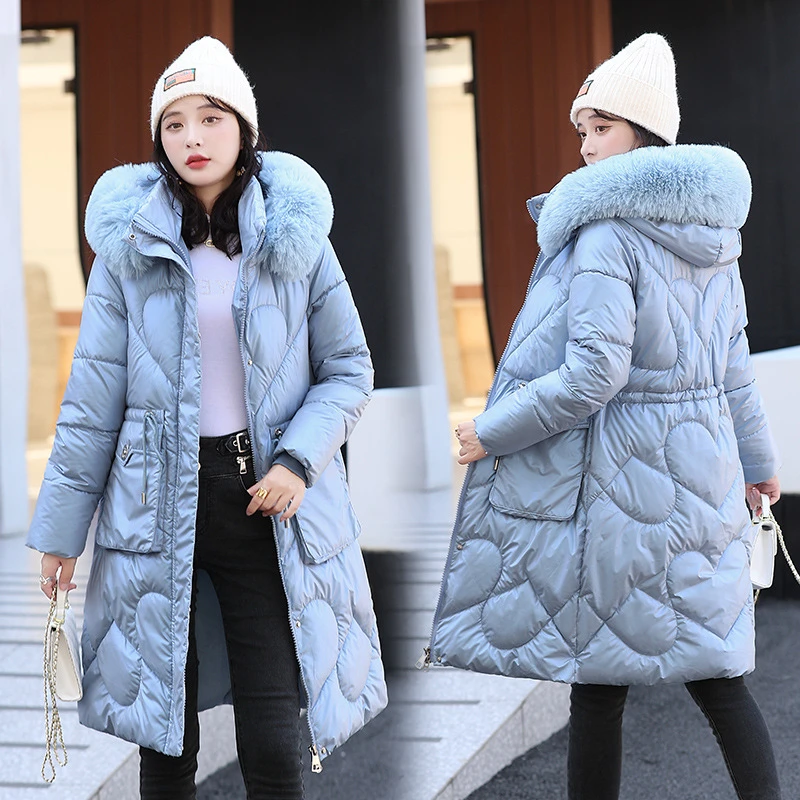 

Big Fur Collar Parkas 2022 New Winter Down Cotton Jackets Thick Women Parka Thick Snow Wear Mid-Length Coat Lady Clothing Female