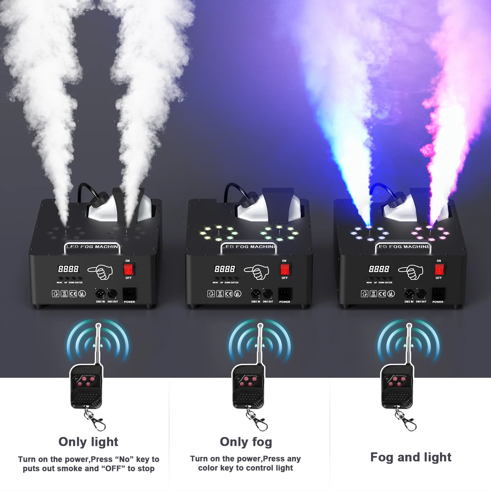 2000W Smoke Machine Double Holes Fog Machine with RGB Effect Lights for Performance Remote Fog Sprayer Wedding Concert DJ Disco