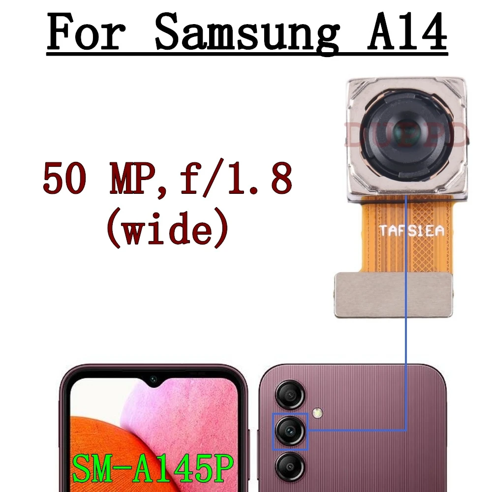 Front Rear Camera For Samsung Galaxy A14 4G SM-A145P Wide Macro Main Back Camera Module Backside View Replacement Spare Parts