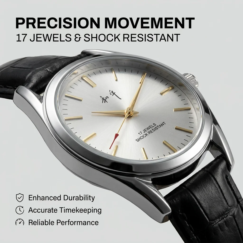 Shanghai Peace Vintage Mechanical Watch for Men 17 Jewels Hand Wind Shock Resistant Black Leather Strap Dress Wristwatch